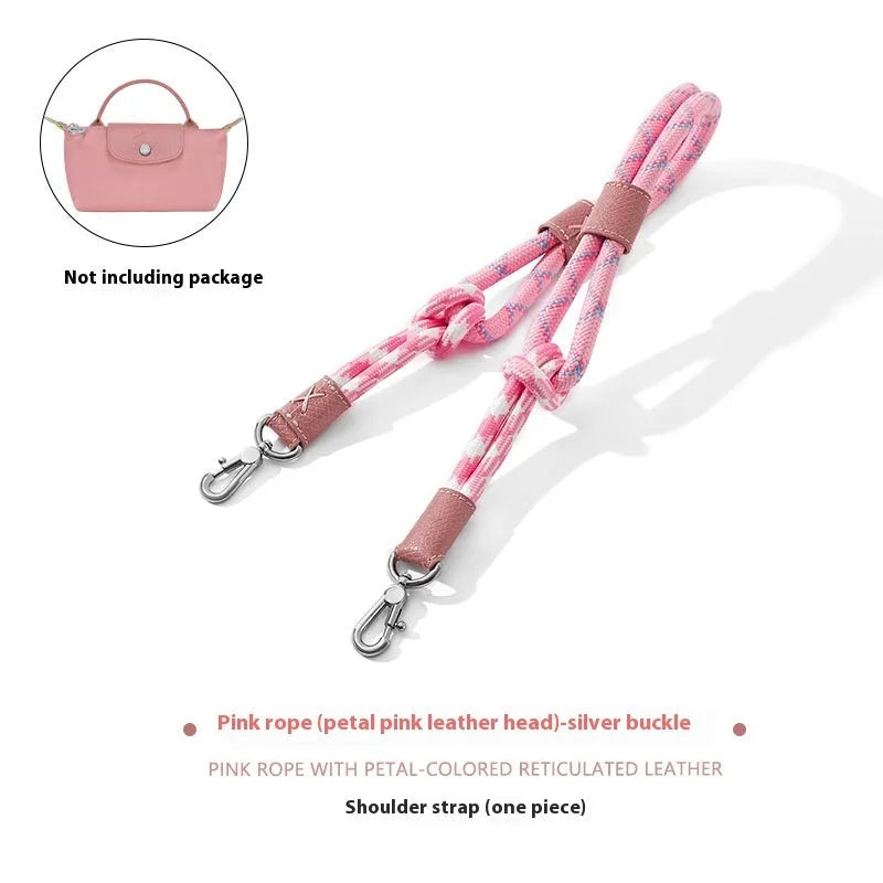 Braided nylon and leather shoulder strap with alloy buckle for bag modification