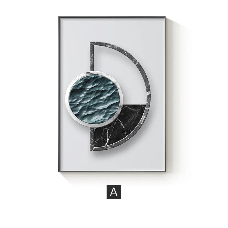 Abstract geometric pattern canvas wall art painting in a modern frame.