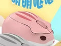 Hamster wireless mute mouse in grey, pink, and yellow colours showing compact design