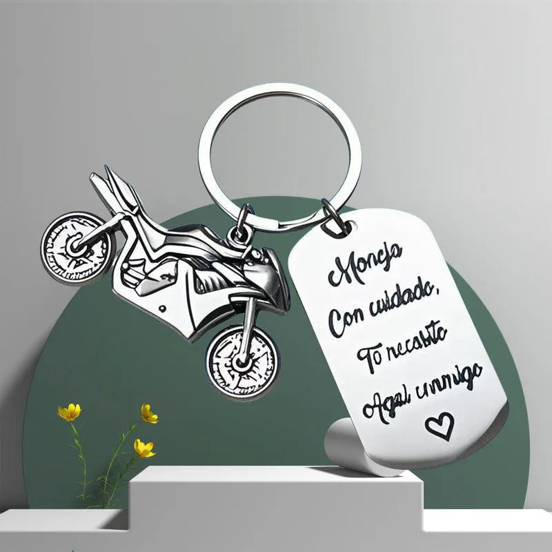 Stainless steel motorcycle keychain with inspirational design in modern simplicity style