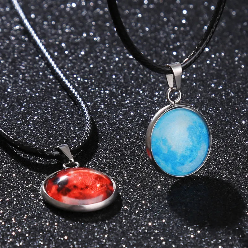 Luminous alloy pendant necklace with moon night sky and constellation design in simple unisex style