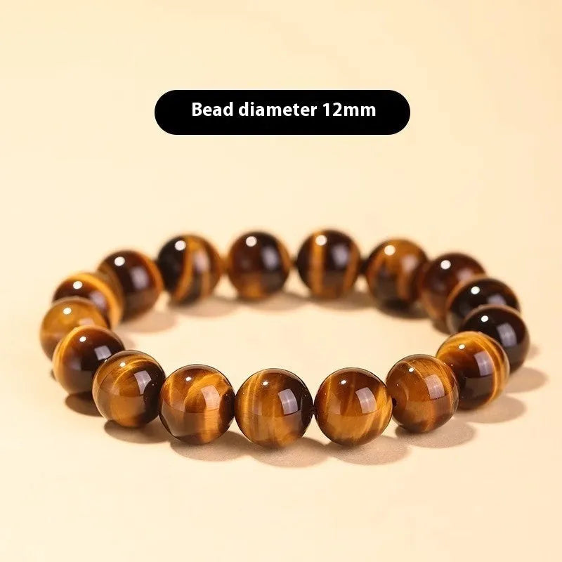 Tigereye stone Buddha bracelet with single circle rosary design showing natural banded patterns on beads