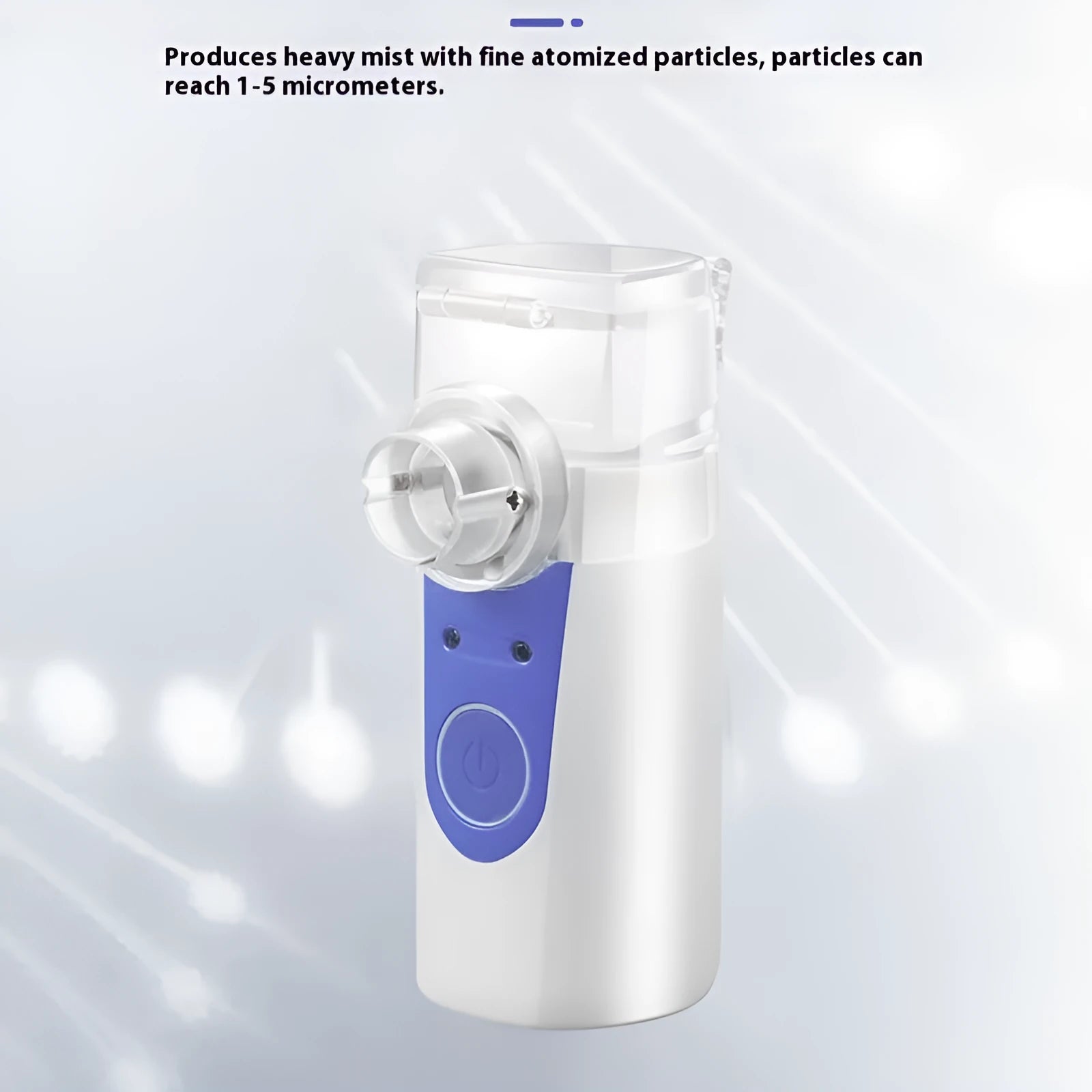White columnar plastic USB handheld nebuliser spray machine with water tank on a table.