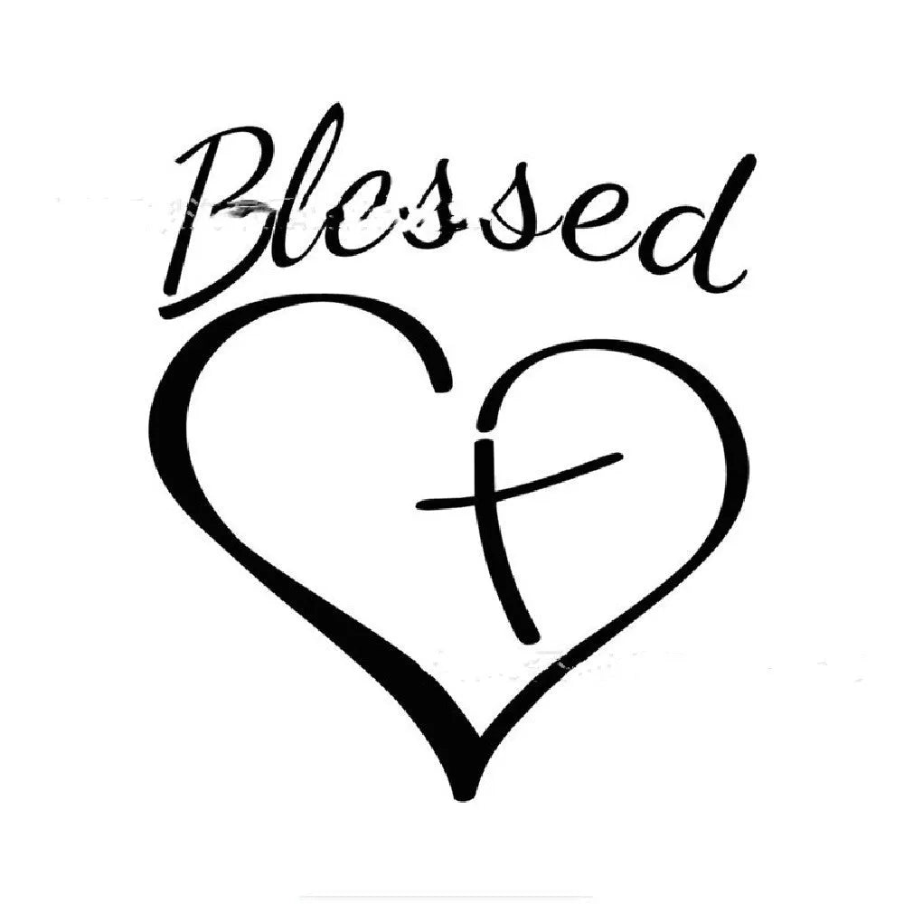 Faith Hope Love heart design sticker in black, white and red colour options, 14 by 11.5 cm.