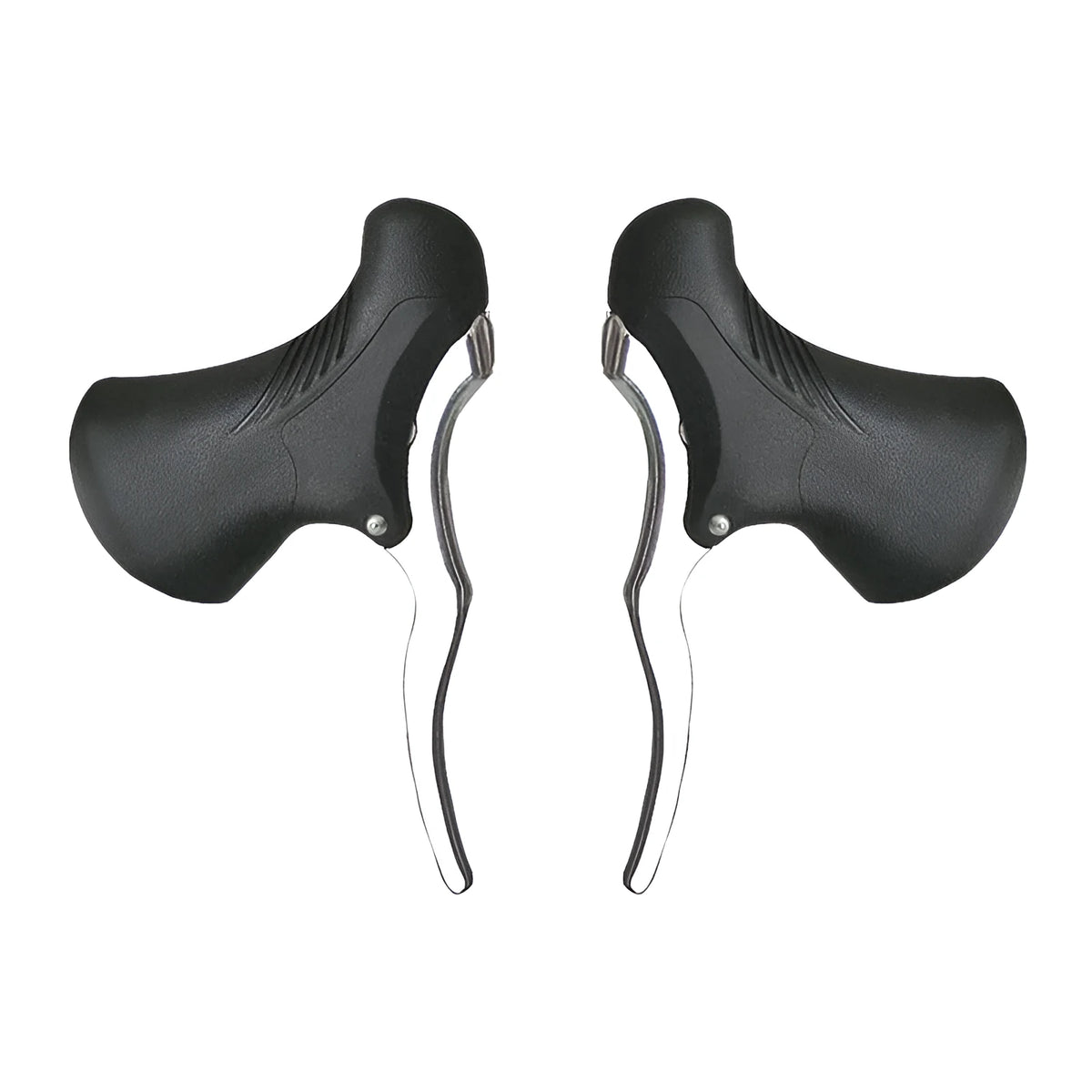 Pair of aluminium alloy road bicycle brake handles in black and black/silver finishes