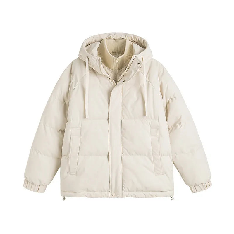 Winter loose fit cotton-padded coat in cardigan style with side seam pockets