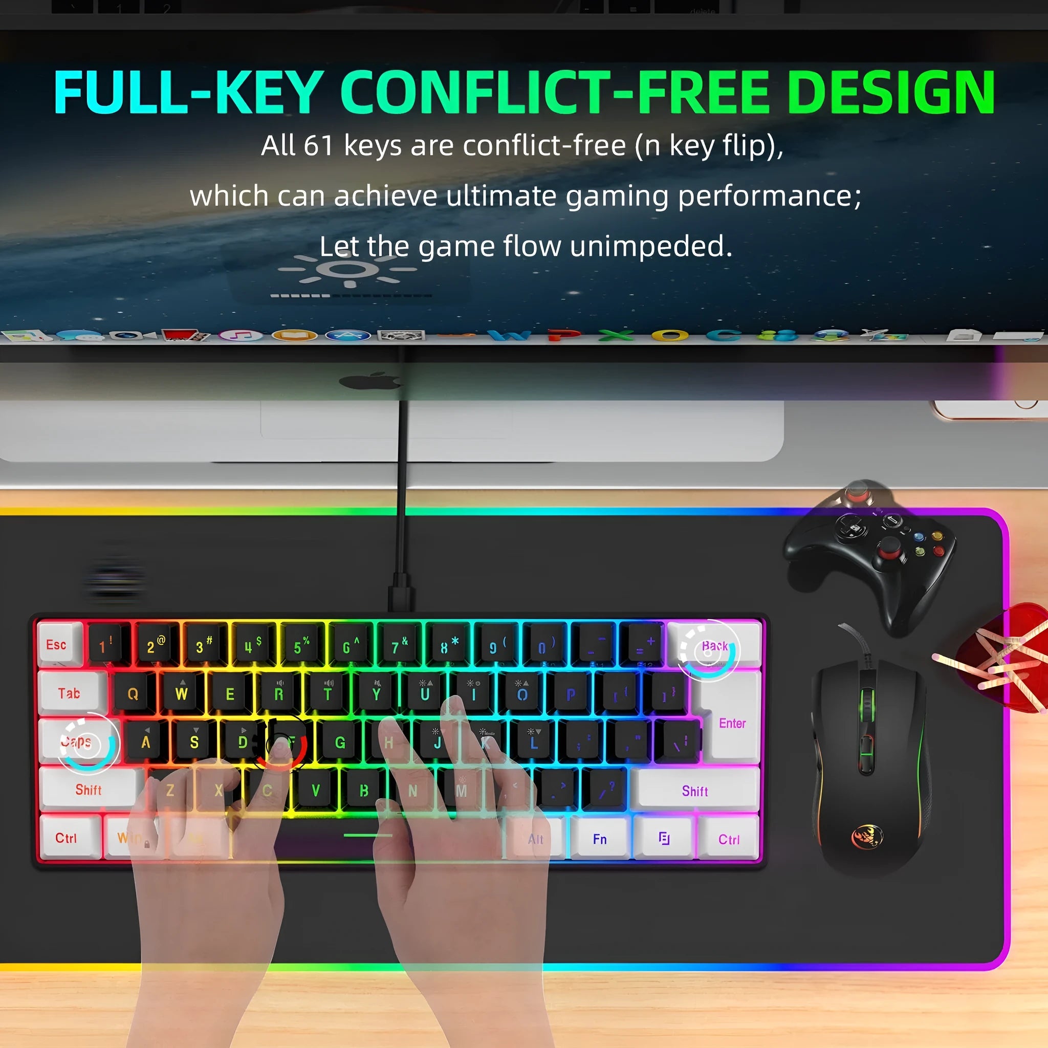 V700WB A869 backlit gaming keyboard and mouse combo in mixed white and black colours