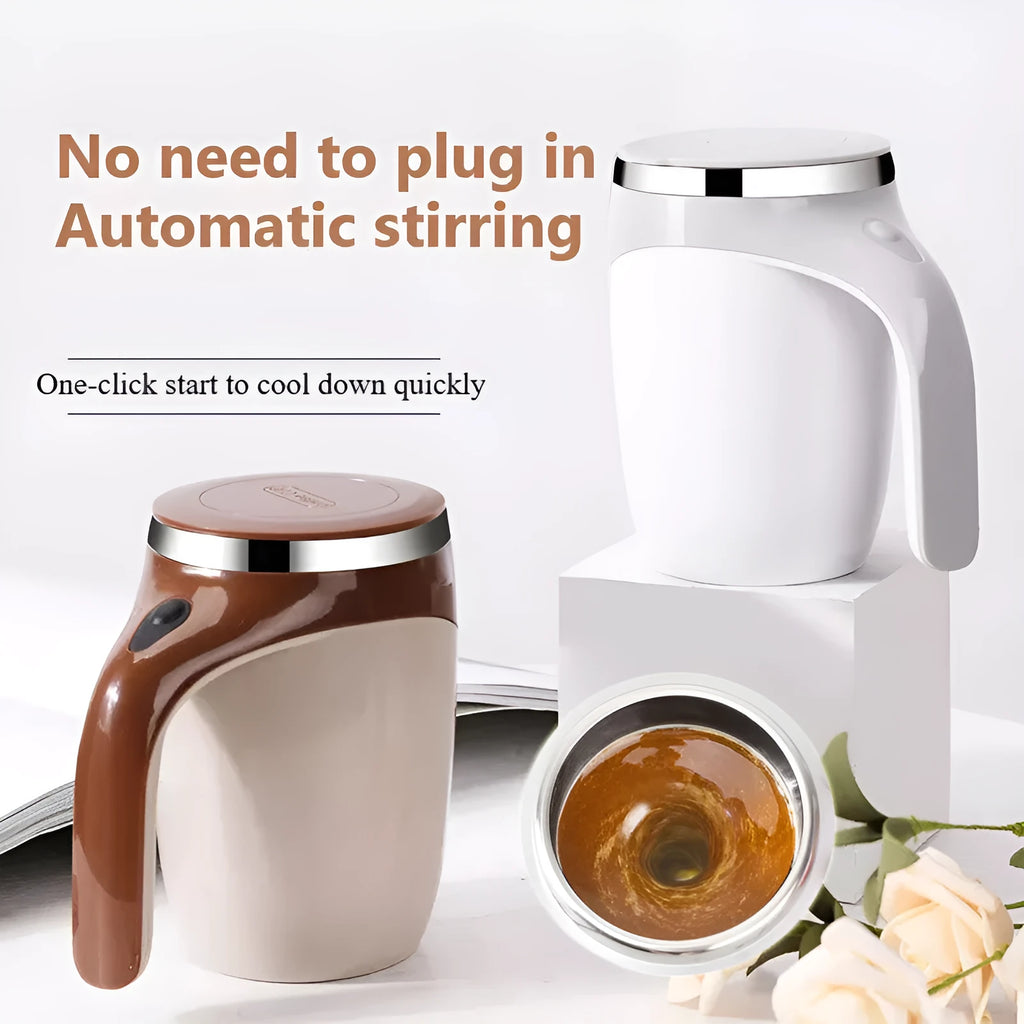Rechargeable automatic stirring cup with ABS shell and 304 stainless steel liner, 301-400ml, white or brown