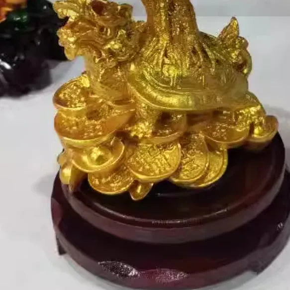 Citrine resin small water turtle money tree Feng Shui ornament measuring 18×11×23cm