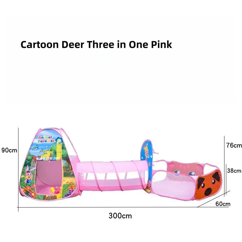 Children's three-in-one play tent set with tunnel and ball pool in cartoon submarine design