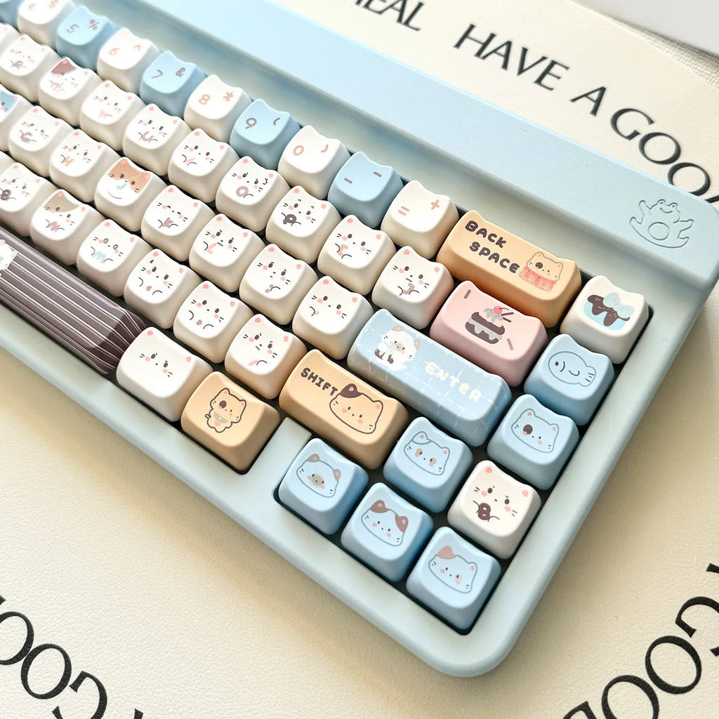 High sea salt cat design PBT key cap set with 7u space bar for March past mechanical keyboards