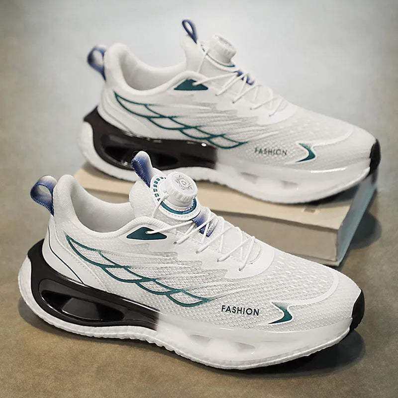 Youth sneakers with rotating button and shock absorption in light blue mesh fabric with rubber soles