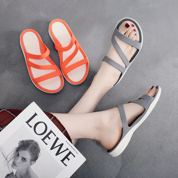 Solid colour women's casual sandals on a light background, showing the simple PP slip-on design.