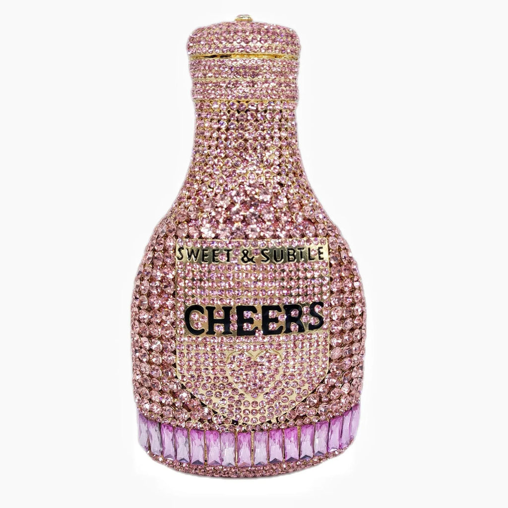 Gold champagne bottle-shaped hard alloy clutch bag for women, shown with synthetic leather lining.