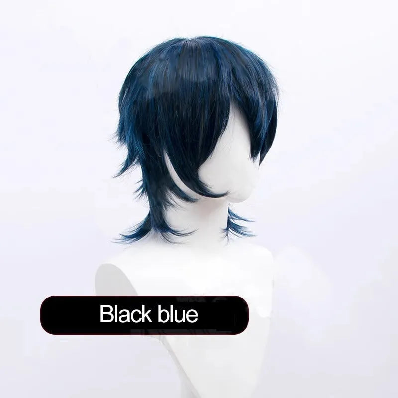 Short cosplay wig with Anime styling and lengthened tail design in high-temperature fibre