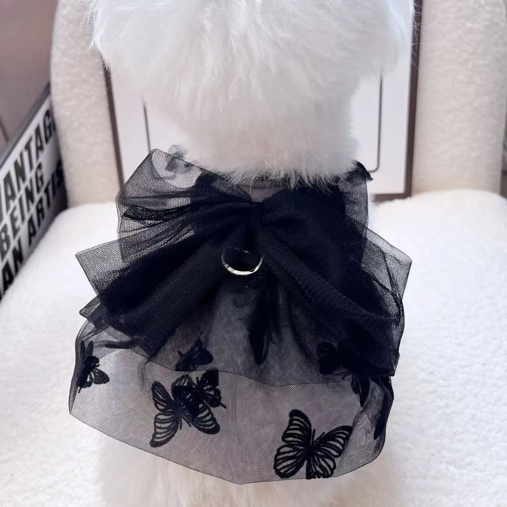 Black princess tulle skirt pet clothing for small dogs and cats showing five size options