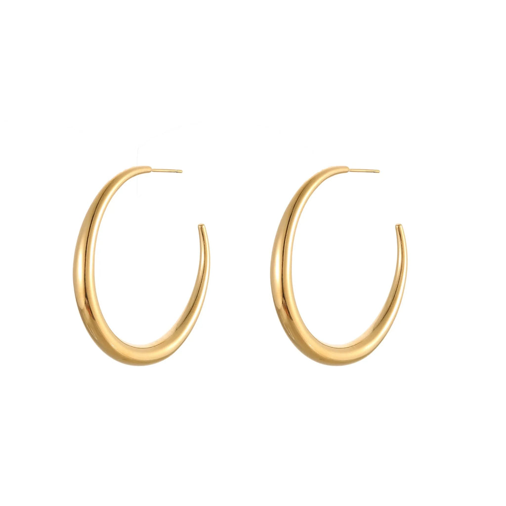 Simple geometric round hoop earrings in gold and steel finish made of stainless steel with 18K PVD plating