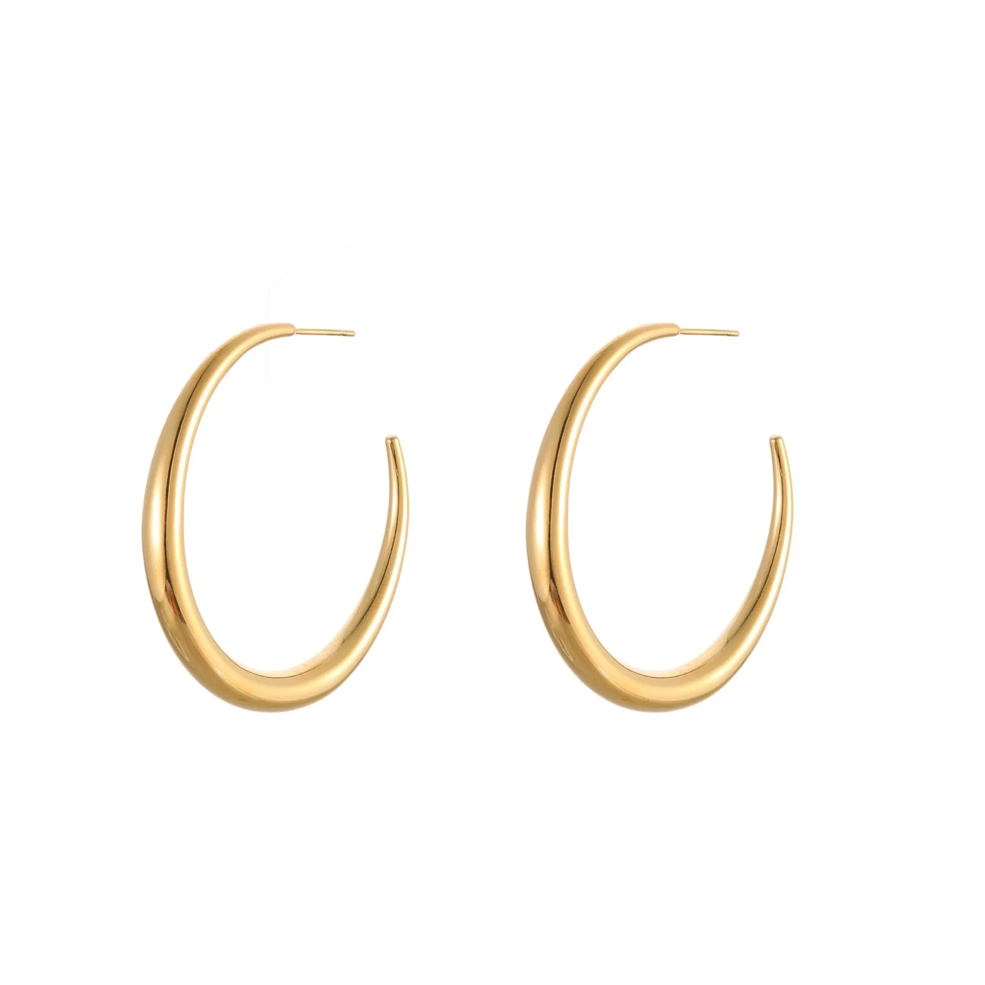 Simple geometric round hoop earrings in gold and steel finish made of stainless steel with 18K PVD plating