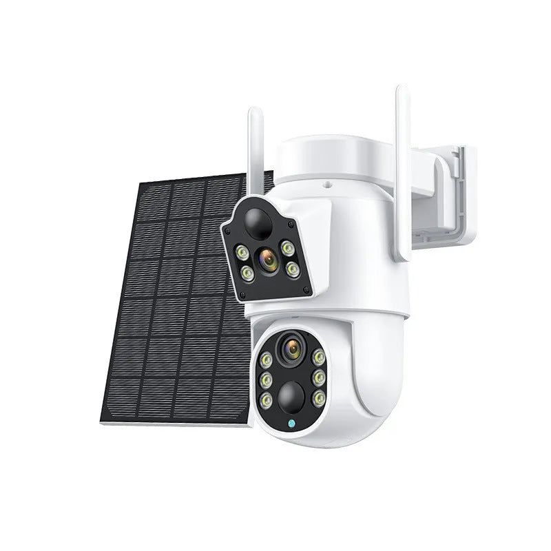 Outdoor solar-powered wireless security camera with solar panel for plug-free monitoring