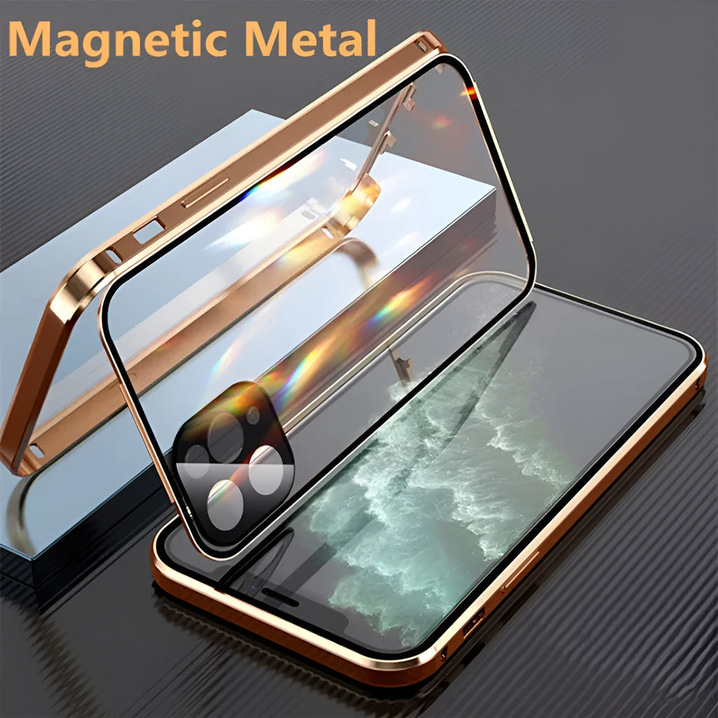 iPhone bumper case with aluminium metal frame and clear tempered glass screen protector.