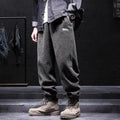 Men's grey straight leg sweatpants with ankle tie fastening on waistband