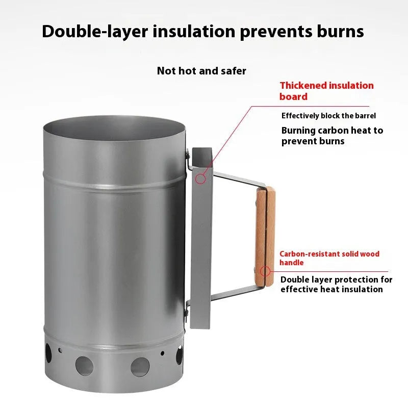 Zinc-iron alloy outdoor barbecue charcoal fire starter igniter with carbon bucket design
