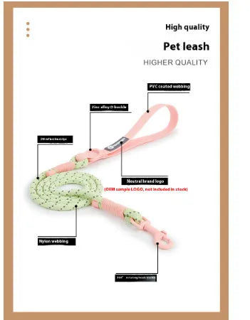Solid colour PVC dog leash with hand-holding rope function showing 120cm length