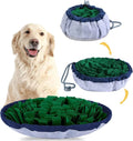 Blue adjustable fabric snuffle mat for dogs with hidden treat pockets.