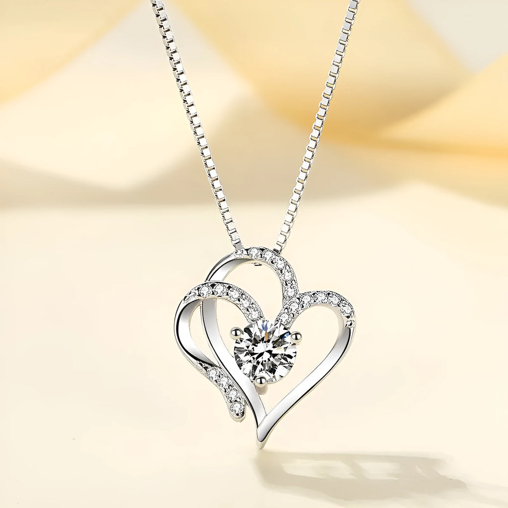Women's heart-shaped silver necklace in 925 sterling silver with plating options