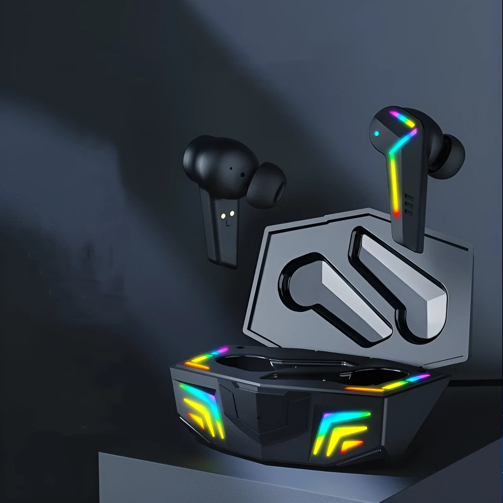 Small black TWS Bluetooth sports gaming headset with earplug design