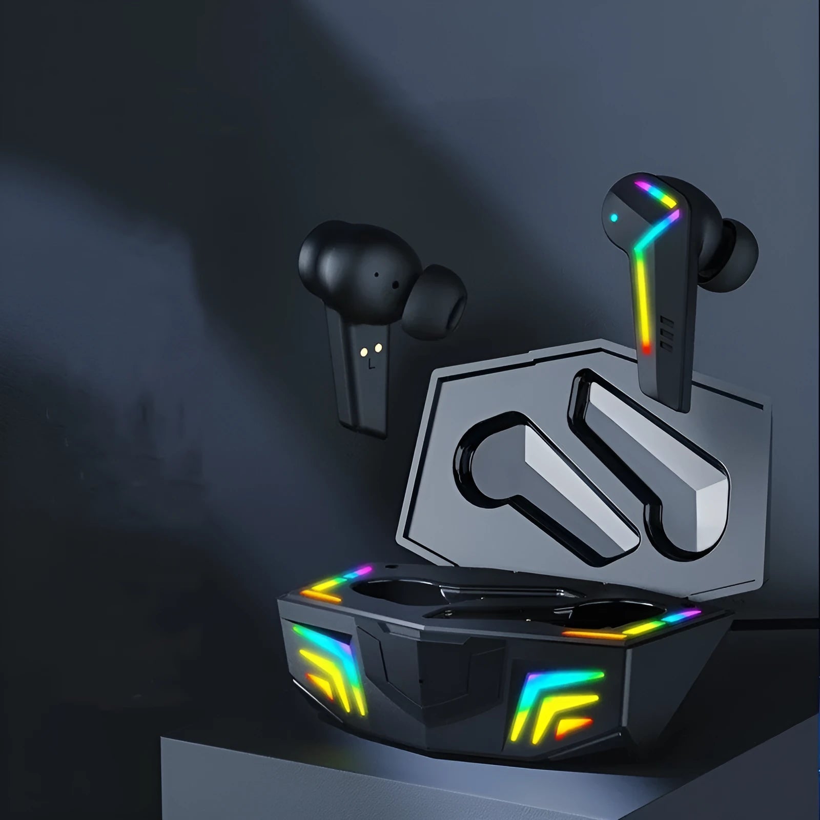 Small black TWS Bluetooth sports gaming headset with earplug design