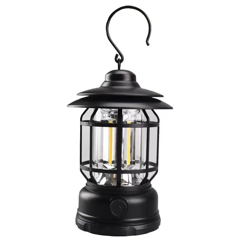 Portable camping head lamp lantern in dark green, black, or red with three power type options