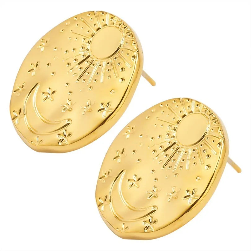 Stainless steel geometry shell pattern stud earrings with gold electroplated finish