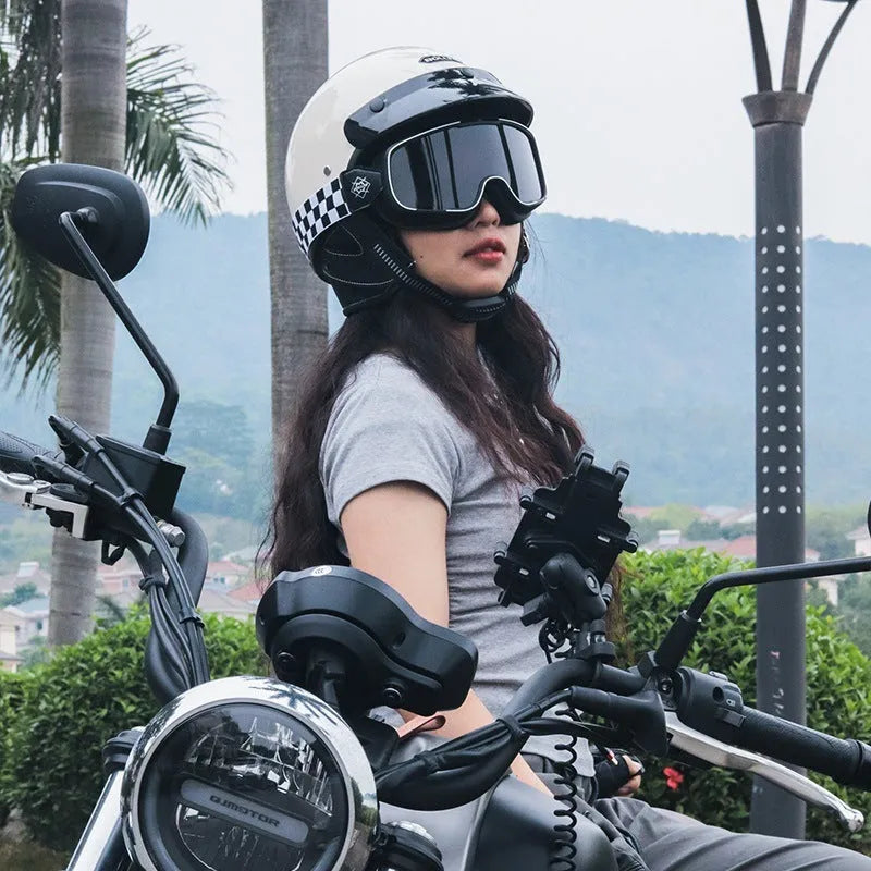 Retro-style motorcycle helmet in ABS construction showing classic biker design