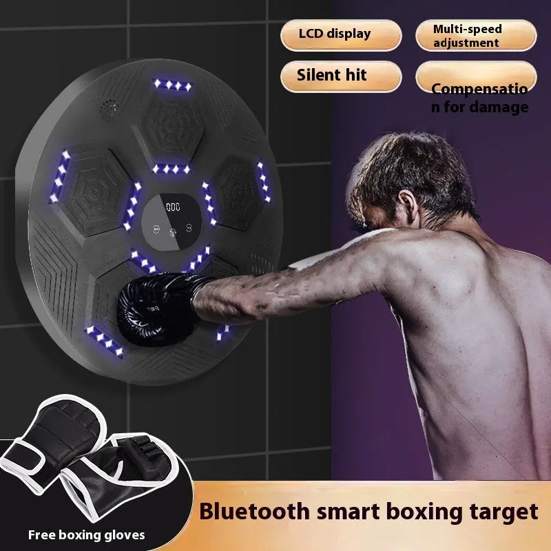 Smart music boxing machine reaction target hanging on wall with boxing gloves