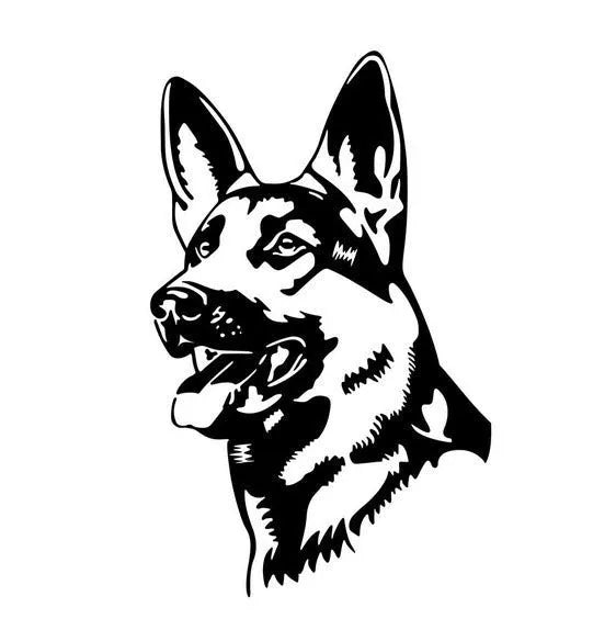 Reflective hunting dog car sticker showing Alsatian Shepherd design in silver white colour