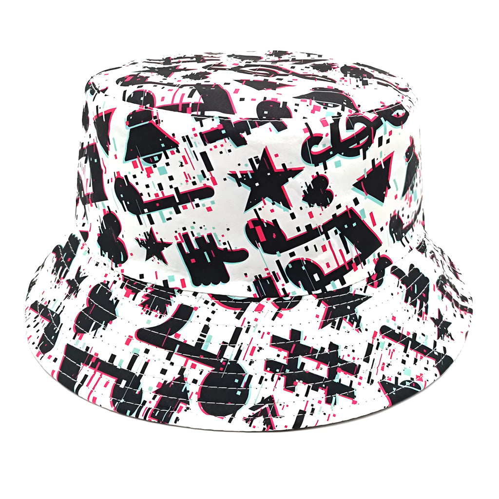 Musical note pattern printed bucket hat in retro dome crown style