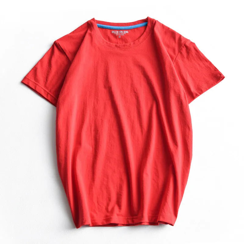 Men's round neck cotton T-shirt with short sleeves in solid colour