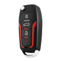 Red and black one-way remote control car alarm system with two remotes displayed.