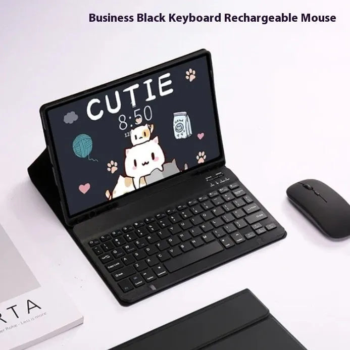 Samsung Galaxy Tab protective case with Bluetooth keyboard and charging mouse in black colour