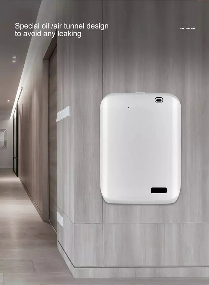White HVAC wall mount essential oil diffuser with 150ml capacity and smartphone app control interface