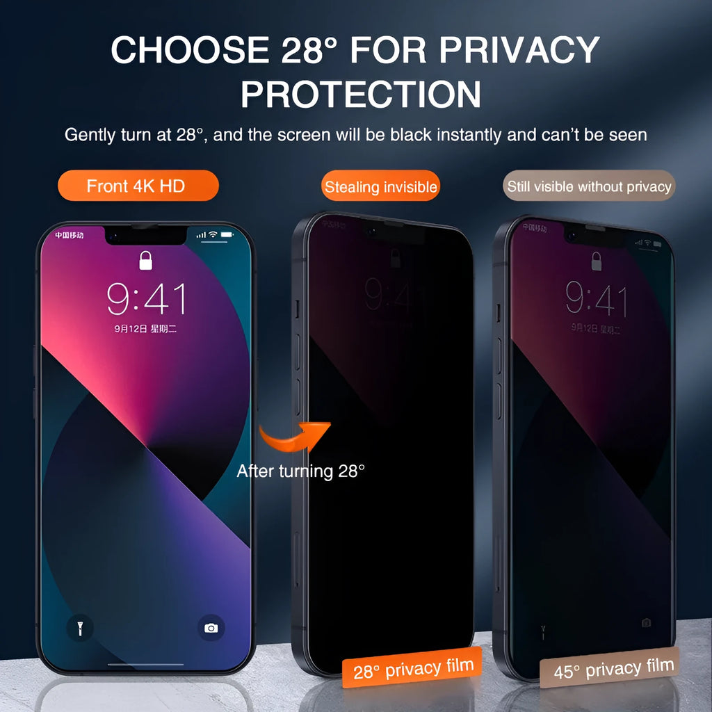 Tempered glass screen protector with anti-peeping technology for iPhone full screen protection