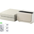 Aideng white plush electric water blanket for beds, shown with smart host controller, in 1.4m or 1.8m width options.
