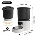 White 4-litre smart pet feeder with LED display, Wi-Fi antenna, and a stainless steel bowl on the floor.