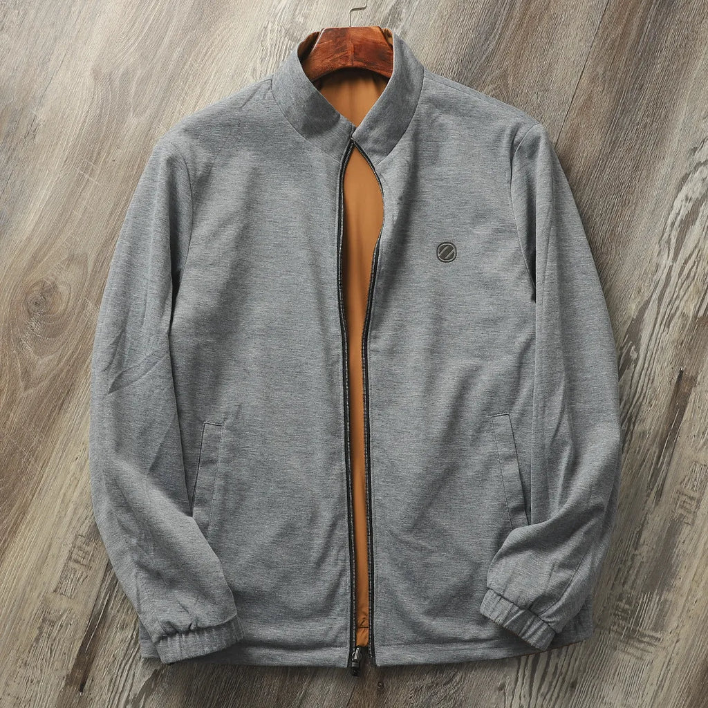 Men's stand collar casual jacket in Army Green colour, shown on a model.
