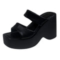 Metallic wedge platform slippers for women with square toe and PU leather upper