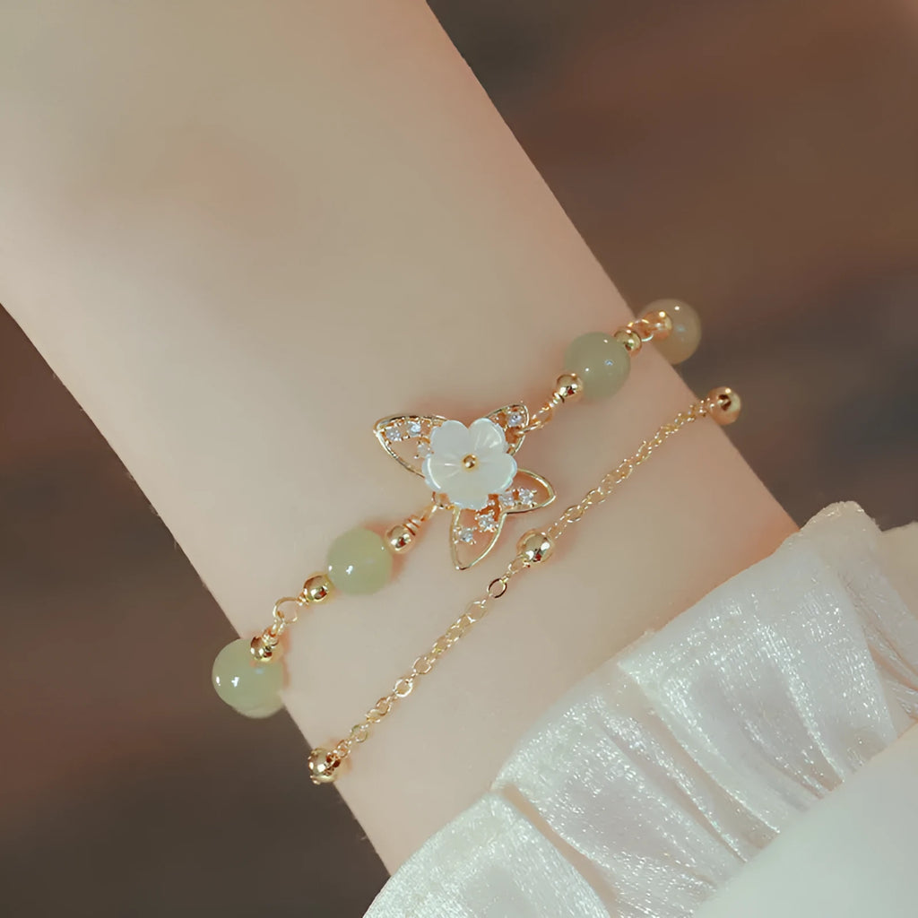 Yellow gold shell flower butterfly bracelet for women with geometry shape and electroplated finish