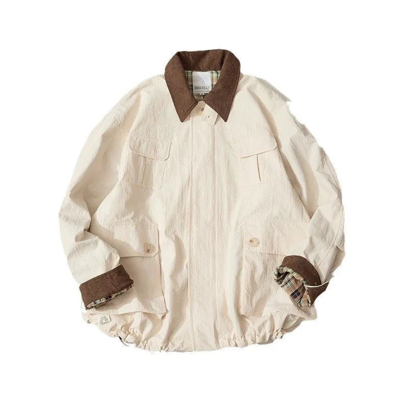 Green and apricot polyester casual jacket with side seam pockets and long sleeves