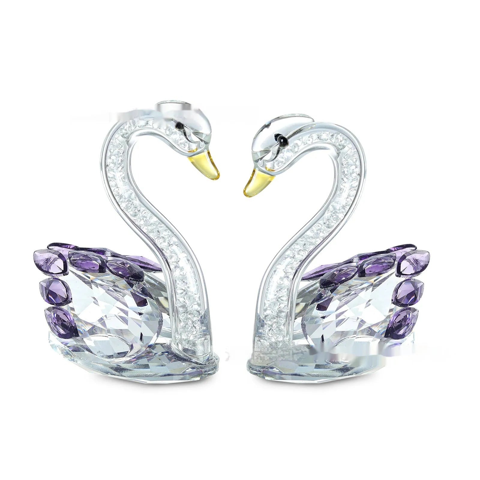 Crystal swan desktop decoration in red, blue, pink, or purple with solid head or drill-ready styles