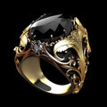 Men's silver geometric wide face ring with irregular pattern and imitation ink colour gem centrepiece